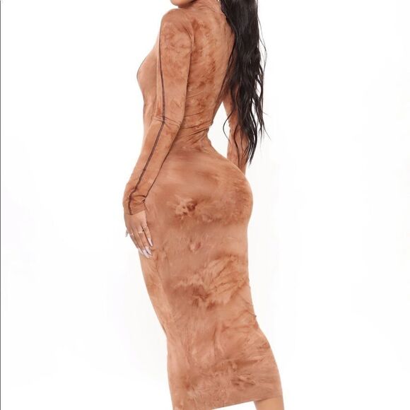 Zipped In Tie Dye Midi Dress - Brown - Picture 2 of 3